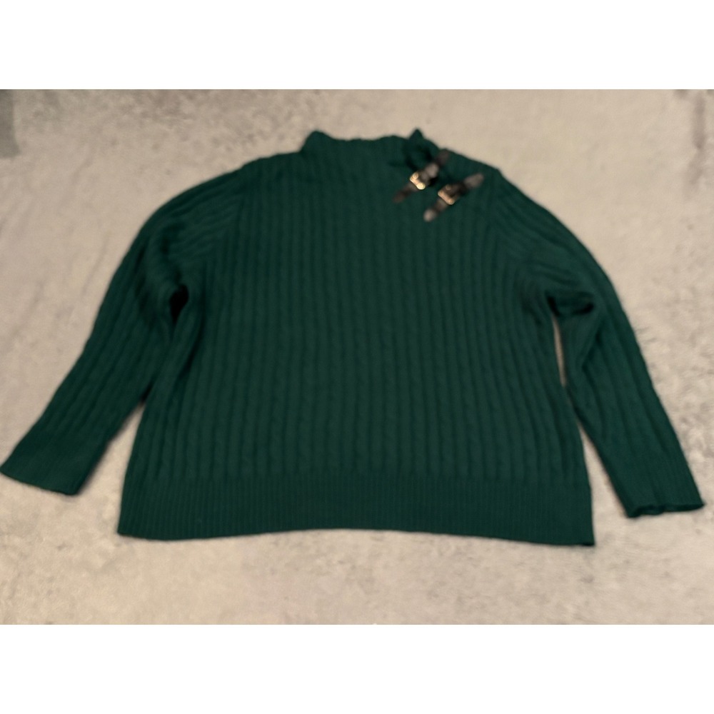 Jessica London Green Cable Knit Mock Neck Buckle Sweater Plus Size 26/28 92433
